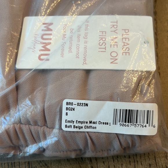 Show Me Your Mumu Emily Empire Maxi Dress Soft Beige Chiffon Size Small NWT - Picture 7 of 8